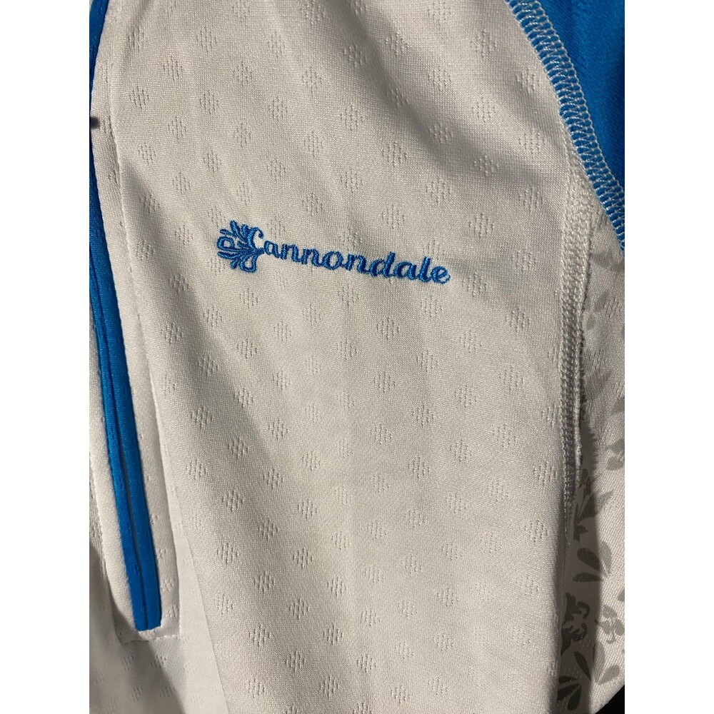 Cannondale Women Small Cycling Jersey Blue White Floral 1/4 Zip 3 Pocket - Picture 3 of 10